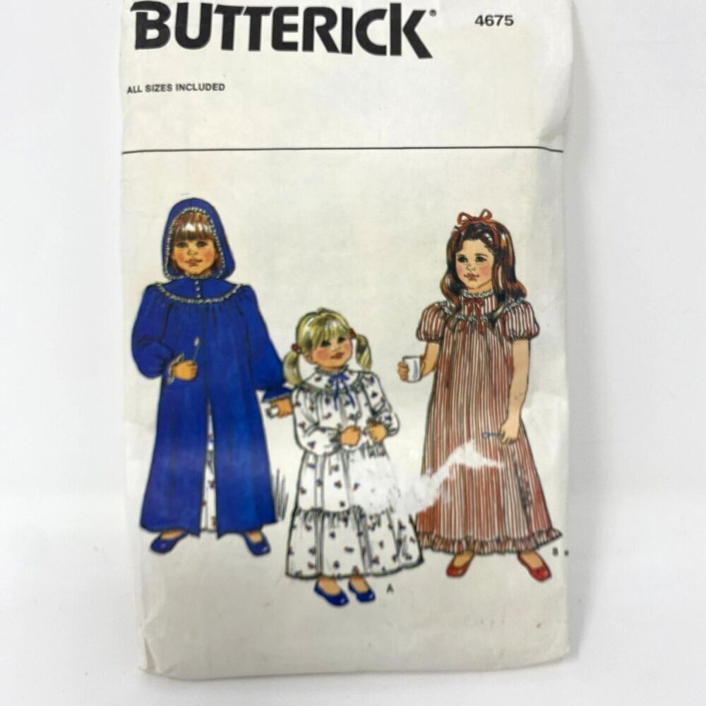 Vintage Butterick 4674 4675 Girls' Pajama Sewing Patterns 3 Variations Preowned